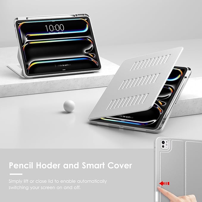 VIKESI Case for iPad iPad Pro 13-inch M5 or M4 Released in 2025 or 2024,Multiple Angles Magnetic Stand Cover,Shockproof Soft Back,Pencil Holder,and Auto Sleep/Wake,Gray
