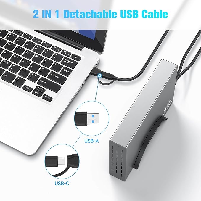 RSHTECH Hard Drive Enclosure Upgraded Version 3.5" Aluminum USB C to SATA External Hard Drive Dock Case for 3.5 inch HDD & SSD up to 24TB, with 2-in-1 USB Cable, Support UASP