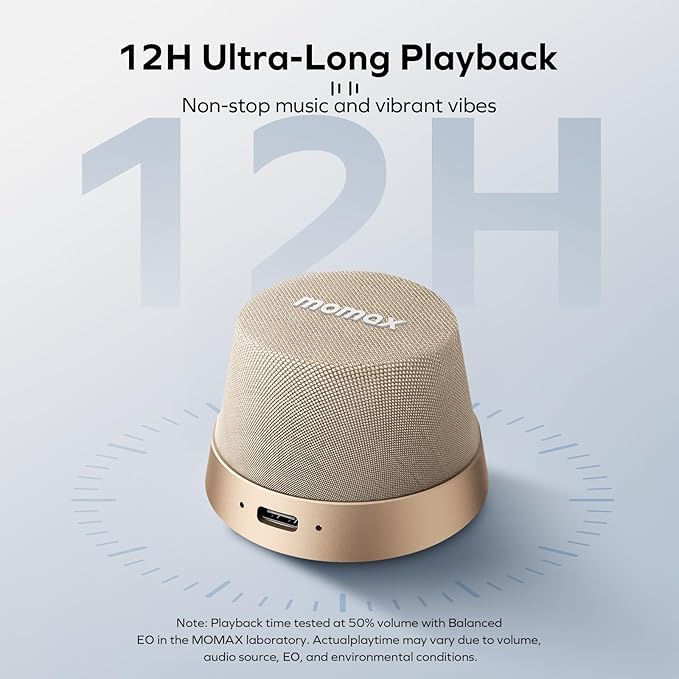 MOMAX Magnetic Portable Bluetooth Speaker, IPX6 Waterproof Mini Shower Speaker, Enhanced Bass, 12H Playtime, TWS Stereo, USB-C Outdoor Speaker, Travel & Gift Ideas, Desert Gold