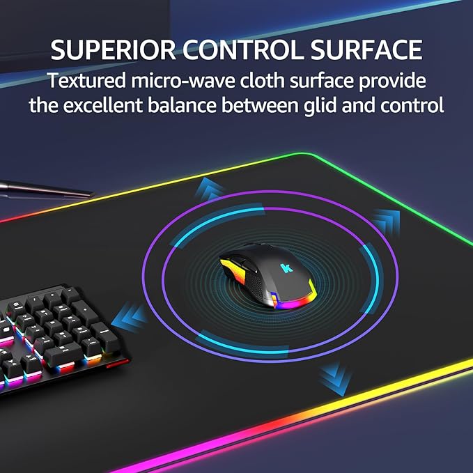 KTRIO RGB Large Gaming Mouse Pad Desk Mat, Superior Micro-Weave Cloth for Precise Mouse Control, Non-Slip Rubber Base, Stitched Edges, Water-Resistant, for Gamer, Office & Home, 31.5 x 15.7 in