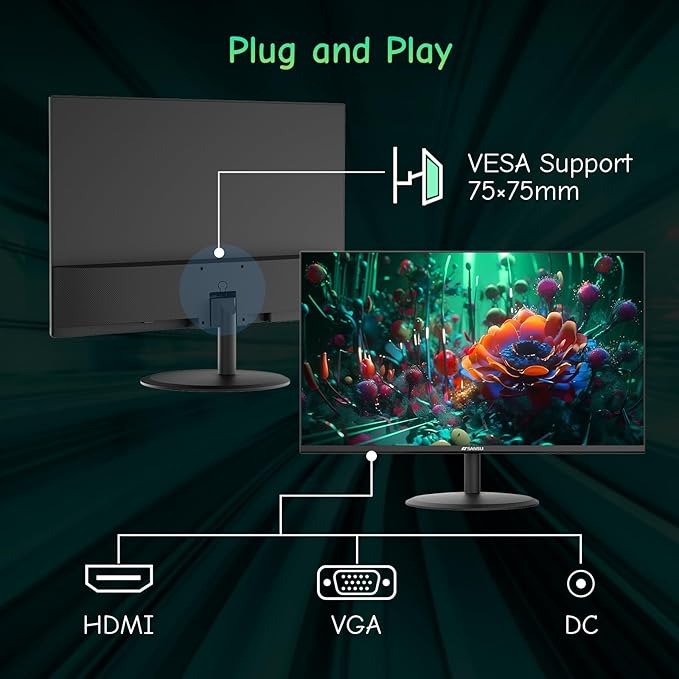SANSUI Computer Monitor 24 inch Eye Care FHD 1080P Display HDMI,VGA Ports with 178° Viewing Angle/Frame-Less/Tilt/VESA Compatible for Office and Home