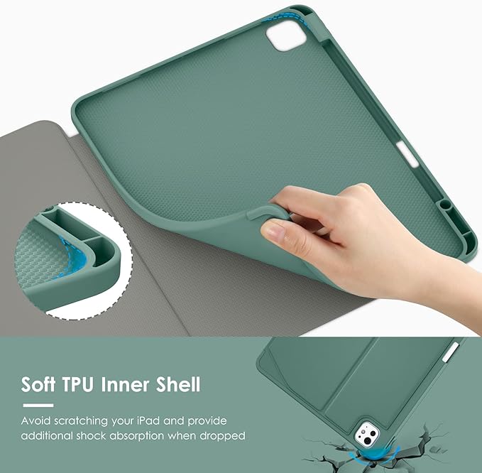 VIKESI Case for iPad iPad Pro 13-inch M5 or M4 Released in 2025 or 2024,Multiple Angles Magnetic Stand Cover,Shockproof Soft Back,Pencil Holder,and Auto Sleep/Wake,Green