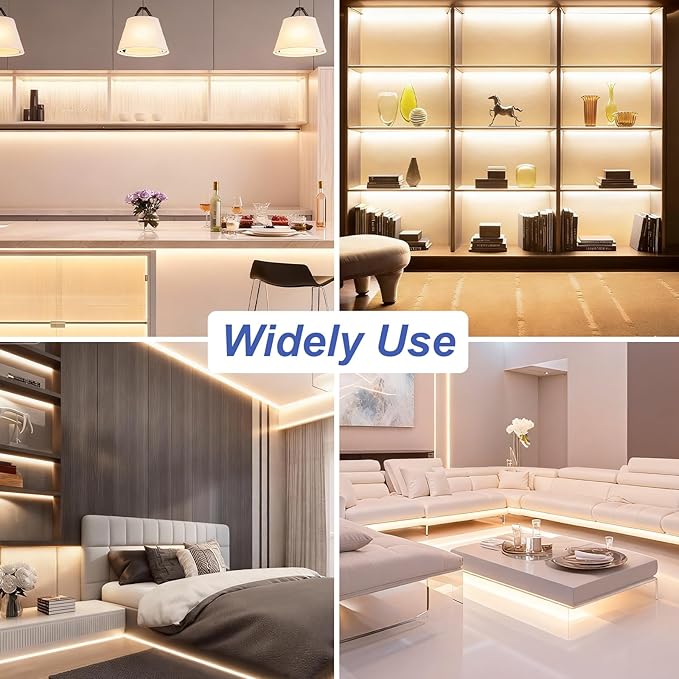 Warm White LED Strip Lights, 32.8ft Dimmable Bright Rope 3000K LED Light Strip, White 12V 600 LEDs Flexible Tape Lights for Bedroom, Mirror, Kitchen Decoration