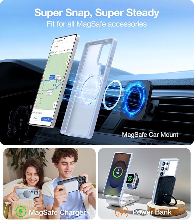 TORRAS Magnetic Shockproof for Samsung Galaxy S25 Ultra Case, Fit for MagSafe, 4X Military Grade Protection, Translucent Slim Case for Samsung S25 Ultra Case Anti-Fingerprint Anti-Scratch, Navy Blue