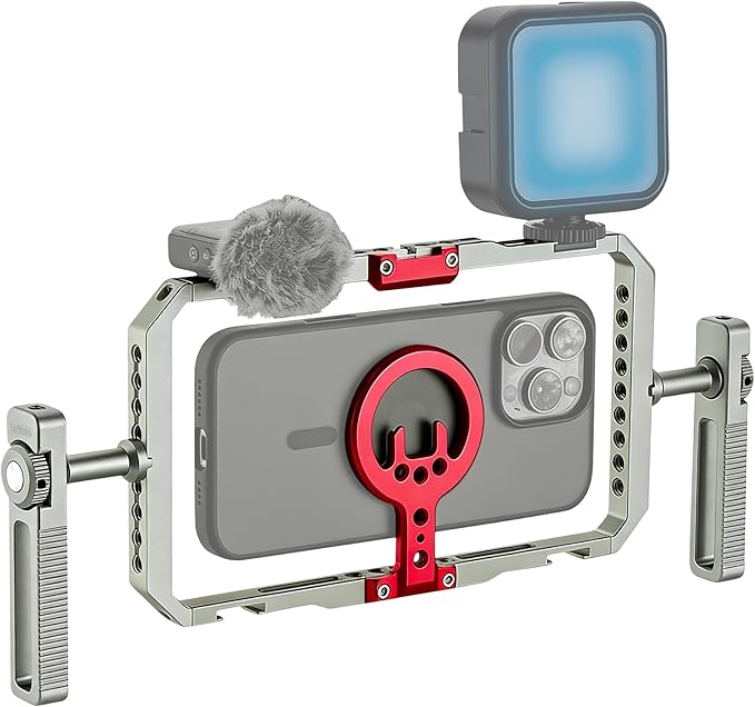Leftfoto Metal Strong Magnetic Phone Stabilizer Cage Smartphone Rig Stand with Dual Handles for iPhone 17 16 15 14 13 12 Pro Max Mini & Magsafe Case for Samsung,for Vlogging/Video Shooting
