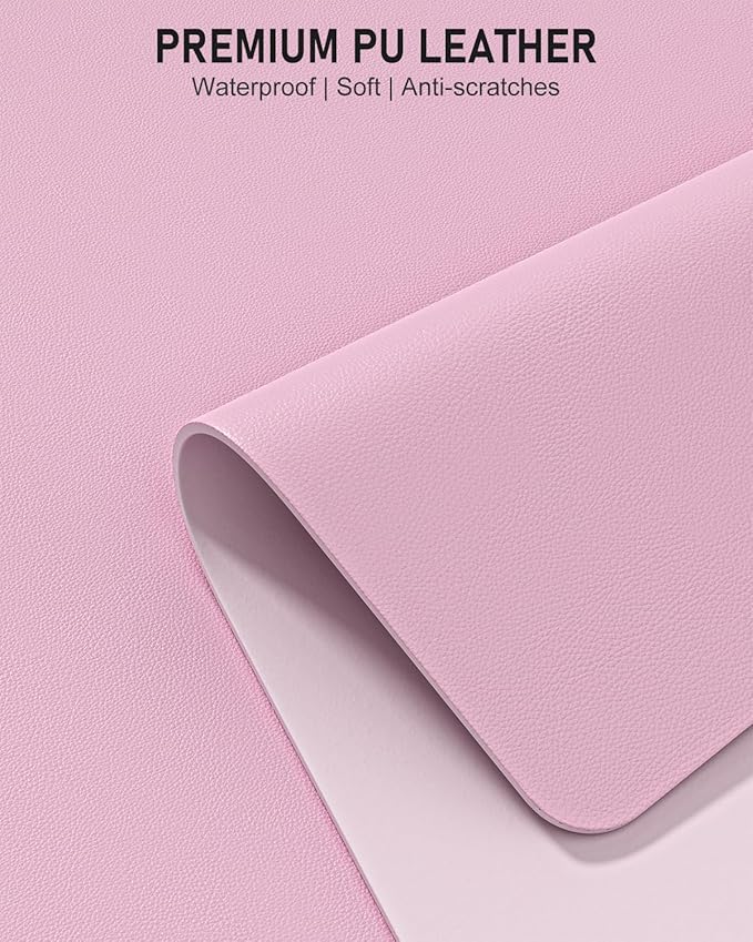 Desk Pad, 30" x 14" PU Leather Non-Slip Desk Mat Large Mouse Pad for Desktop, Waterproof Laptop Computer Writing Mat for Office, Home, Work, Gaming, Pink