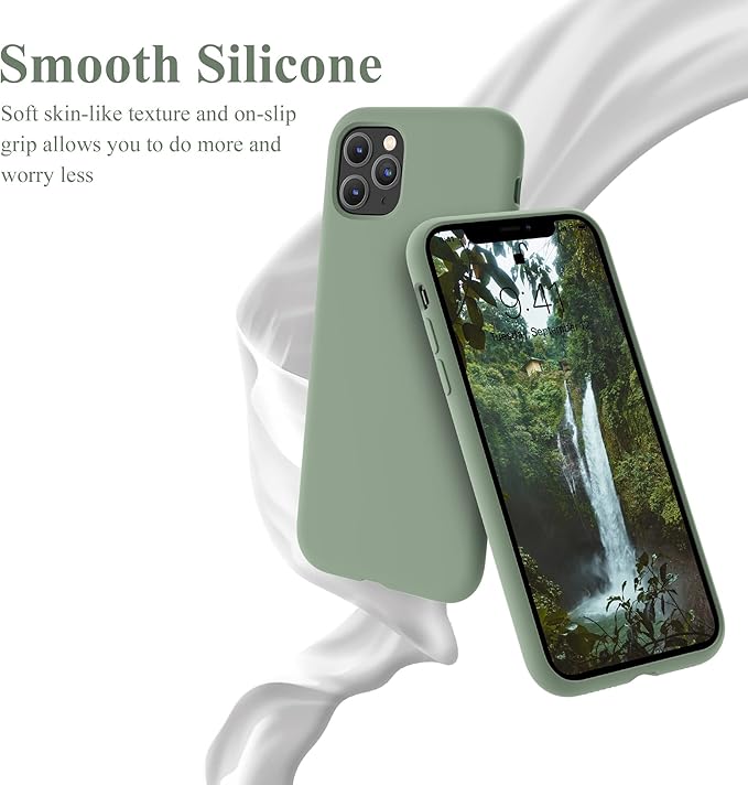 OTOFLY Compatible with iPhone 11 Pro Max Case,Ultra Slim Fit iPhone Case Liquid Silicone Gel Cover with Full Body Protection Anti-Scratch Shockproof Case (Calke Green)