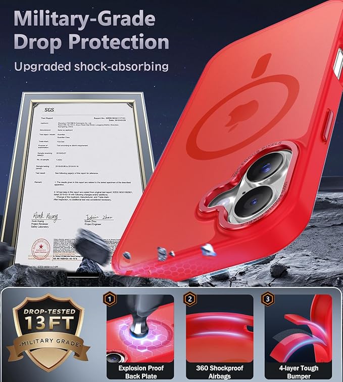 Newfuture Magnetic for iPhone 17 Case [Compatible with Magsafe] [Military Grade Drop Protection] Translucent Matte Anti-Scratch Shockproof Protective Phone Cover 6.3 Inch, Red