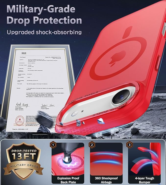 Newfuture Magnetic for iPhone Air Case [Compatible with Magsafe] [Military Grade Drop Protection] Translucent Matte Anti-Scratch Shockproof Protective Phone Cover 6.5 Inch, Red