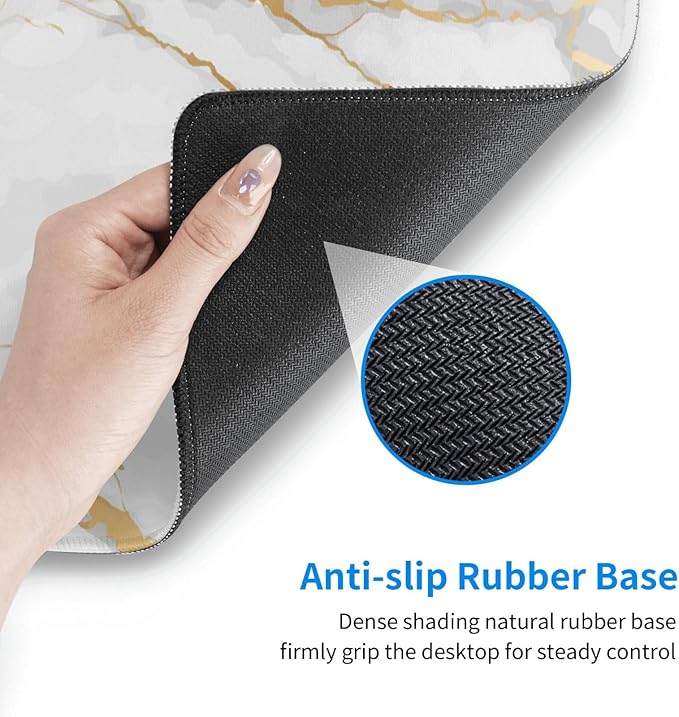 White and Gold Marble XL Large Mouse Pad with Stitched Edges Long Non-Slip Rubber Base Mousepad Laptop Keyboard Mat Desk Pad for Office Home Desk Decor, 31.5" X 11.8"