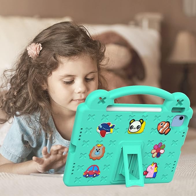 Dteck for iPad 10th Generation Case 10.9 Inch 2022, EVA Cute Bear Kids Case Shockproof Rugged Protective Kickstand Boy Girl Cover with Pencil Holder for iPad 10th Gen 10.9 Inch 2022, Green