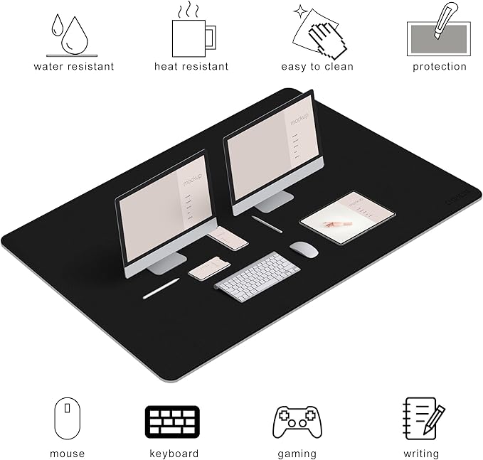 Chihein 59" x 32" 4XL PU Leather Desk Mat (Black/Gray), Huge Mouse Pad, Dual Sided Desk Pad Protector, Waterproof Writing Blotter for Gaming/Office/Home