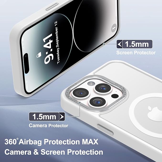 Newfuture Designed for iPhone 14 Pro Case with Magnetic [13 FT Military Drop Protection] [Compatible with Magsafe] Slim Translucent Matte Shockproof with Anti-Fingerprint Phone Case, Frosted White