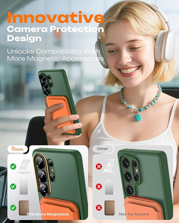 TOCOL for Samsung Galaxy S26 Ultra Case, Built-in Magnetic Ring, Drop Protection, Slim Translucent Matte Phone Case for Galaxy S26 Ultra 6.9 inch (Alpine Green)