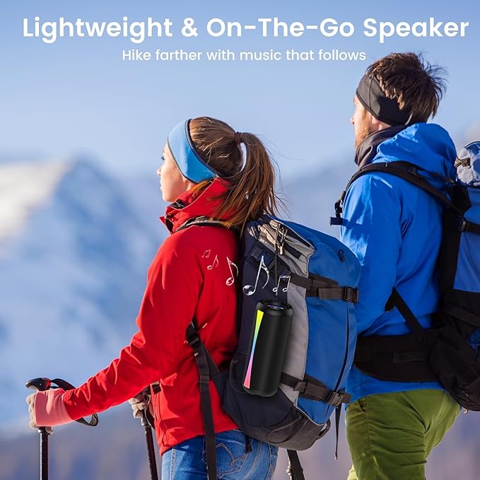 Portable Bluetooth Speaker, 2026 Bluetooth Wireless Speaker 5.4 with RGB Lights, 30H Playtime with Deep Bass, IP7 Waterproof, TWS Pairing, Portable Speaker for Travel/Party/Home/Gifts, Black