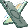OWKEY for Samsung Galaxy S24 FE Case 6.7'', Magnetic Galaxy S24 FE Case for Magsafe with Tempered Screen Protector [Shockproof Military] Translucent Matte Bumper Phone Cover Samsung S24 FE 5G, Green