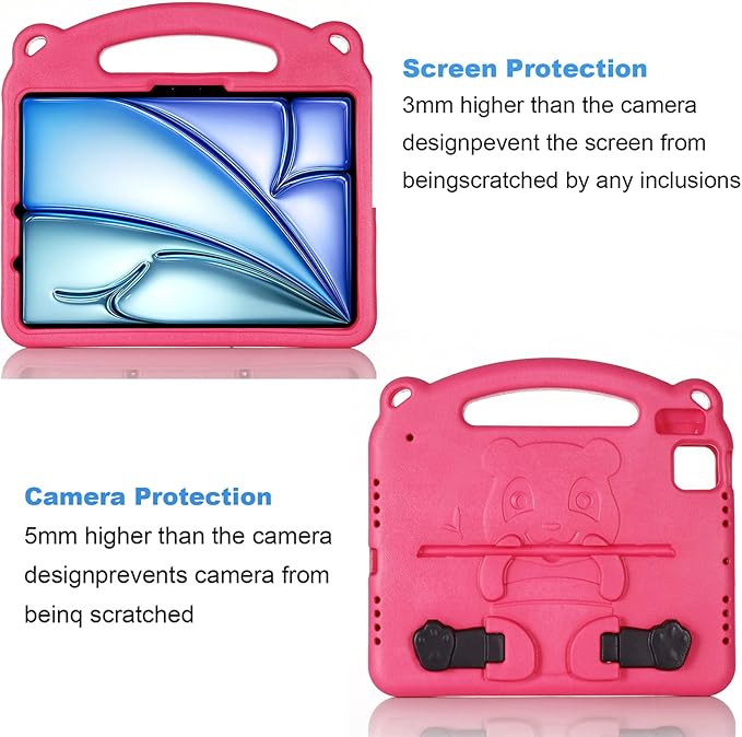 Kids Case for Apple iPad Pro 11 inch M5/M4 Tablet (2025/2024) with Handle/Kickstand Slim Lightweight Cute Soft EVA Foam Shockproof Folio Stand Protective Cover for Boy Girl Teens, Rose