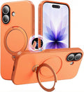 360°Ring Stand for iPhone 17 Case, Compatible with MagSafe, Military-Grade Protective,Anti-Yellowing, Scratch-Resistant Back Cover Phone Case for iPhone 17 6.3", Orange