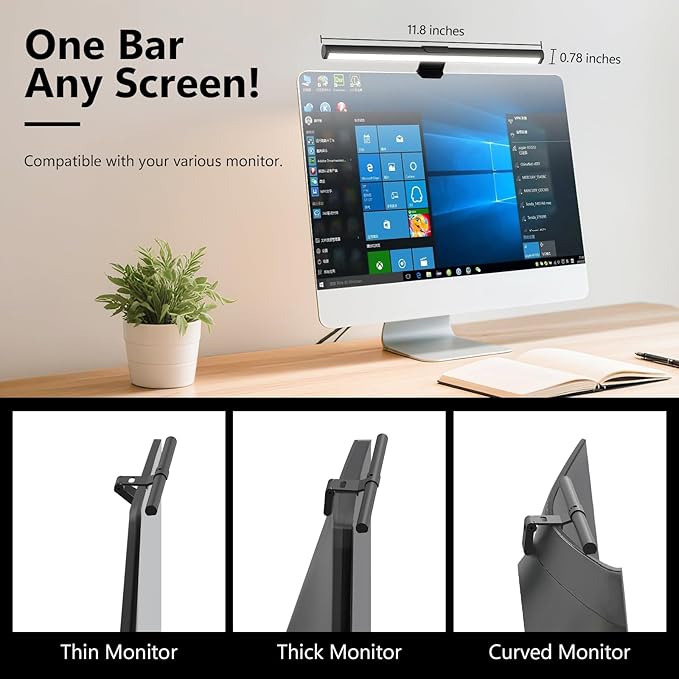 Monitor Light Bar, Eye-Care USB Reading Mnitor lamp, 11.8'' LED Computer Lights with Ultrawide Lighting, 3 Color Temperature Dimmable Desk Light for Home Office Gaming