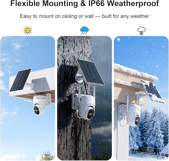 Solar Security Cameras Wireless Outdoor, WiFi Cameras for Home Security, 360° View Outdoor Camera Wireless, 2K Color Night Vision, AI Motion Detection, Instant Alert, 2-Way Audio, Cloud/SD Storage