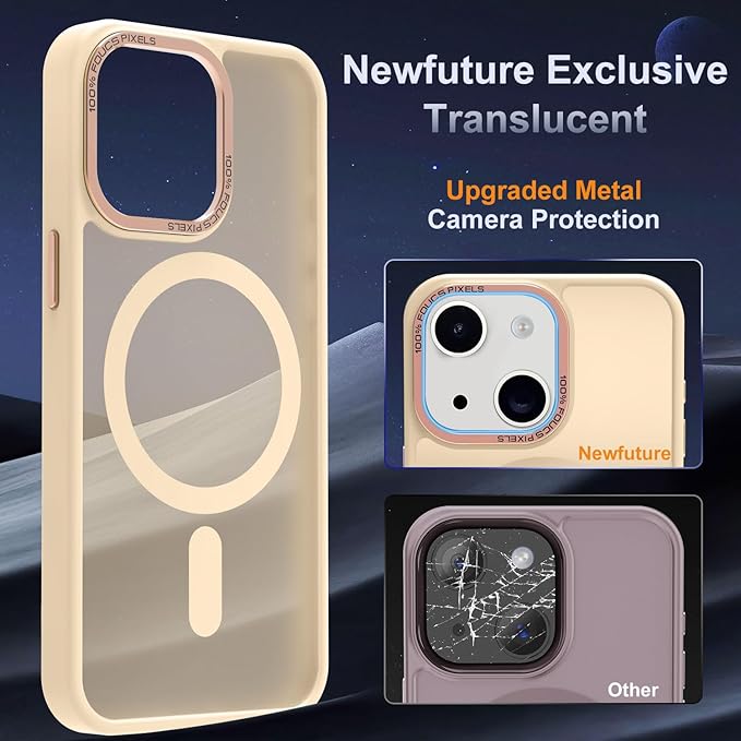 Newfuture Magnetic for iPhone 15 Case [Compatible with Magsafe] [Military Grade Drop Protection] Translucent Matte Anti-Fingerprint Shockproof Phone Case for iPhone 15 6.1 inch, Creamy Yellow