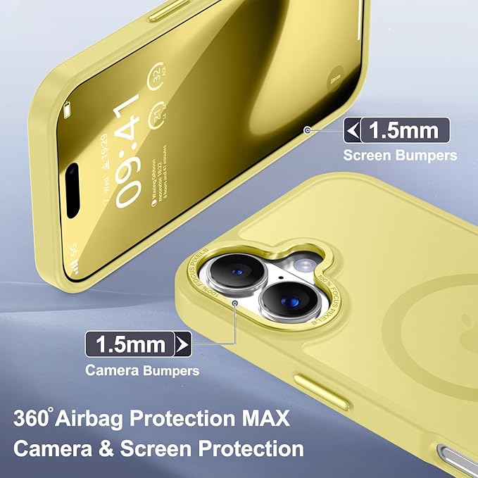 Newfuture Magnetic for iPhone 17 Case [Compatible with Magsafe] [Military Grade Drop Protection] Translucent Matte Anti-Scratch Shockproof Protective Phone Cover 6.3 Inch, Yellow