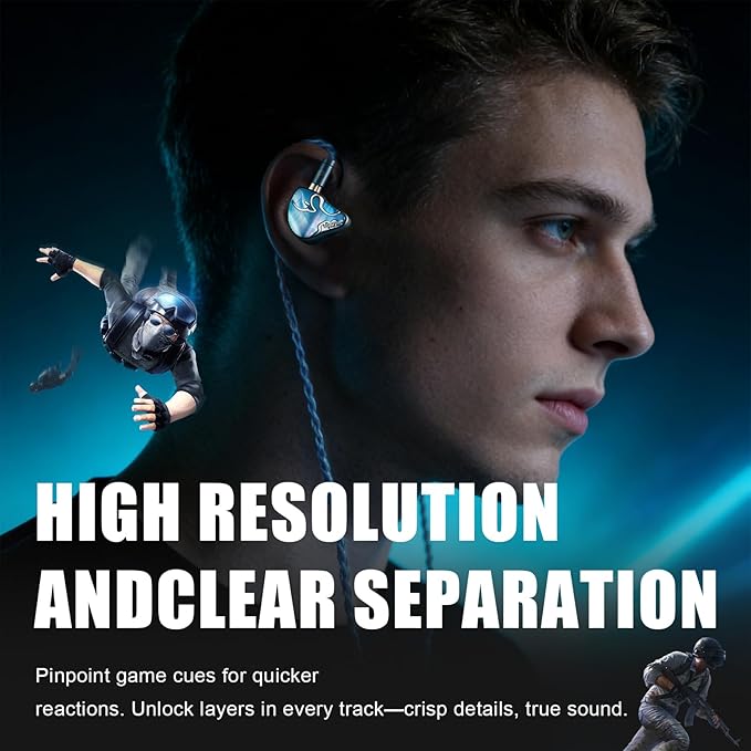 HiFiGo Juzear Defiant Gamefidelity Edition Gaming IEMs with Mic, 1DD+3BA Hybrid Drivers Wired Earbuds, 3.5mm+Type-C for PC/PS5/Switch/Mobile, FPS Footstep Soundstage (Blue)
