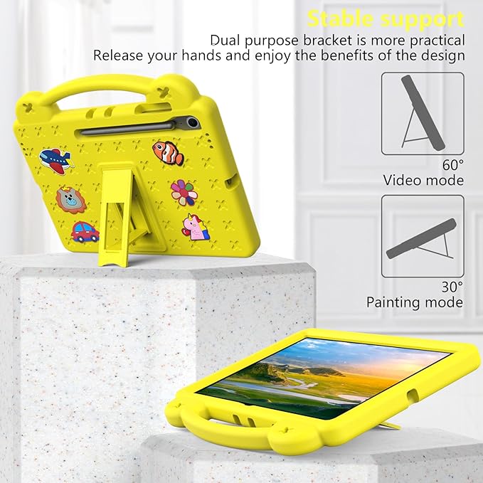 AKABEILA Compatible with Samsung Galaxy Tab A11+ 2025 Tablet Case, Kids Friendly Universal Lightweight Shockproof Protective Case with Shoulder Strap & Stand Handle Yellow