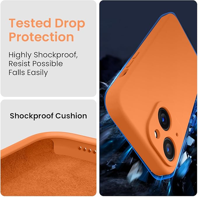 FireNova Designed for iPhone 15 Case, Silicone Upgraded [Camera Protection] Phone Case, Soft Anti-Scratch Microfiber Lining Inside, 6.1 inch, Kumquat