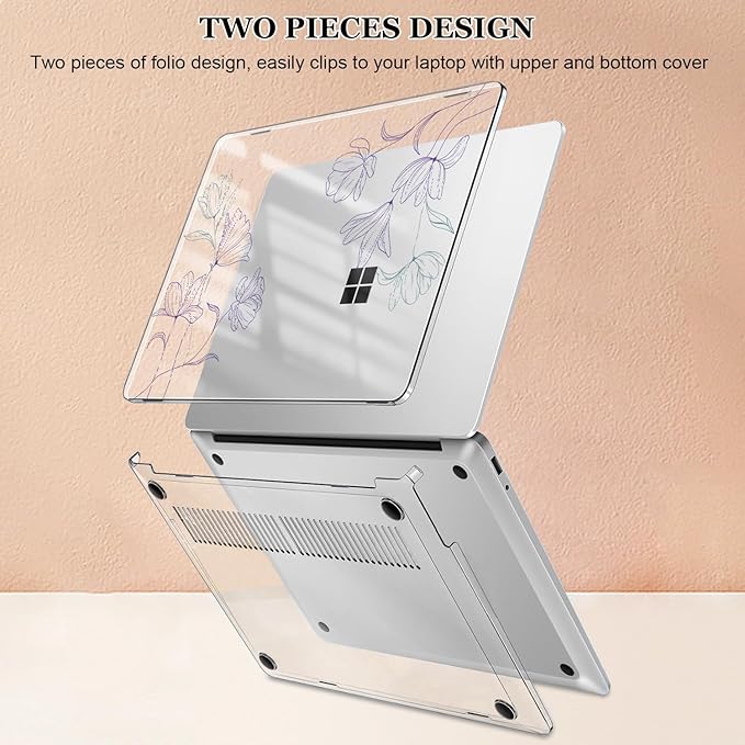 Slim Protective Case for 13 inch Microsoft Surface Laptop 2025 Copilot+PC Model 2095, Lightweight Anti-Scratch Printed Pattern Plastic Hard Shell Case Cover, Purple Line Flower