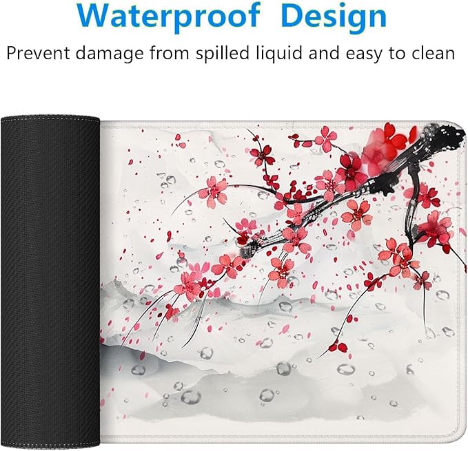 Japanese Cherry Blossom Desk Mat - Extended Gaming Mouse Pad with Stitched Edge Non-Slip Base - 31.5"x11.8" Office Computer Keyboard Laptop Home
