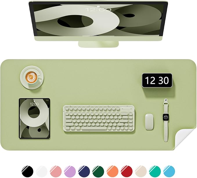 Desk Pad, 35.5" x 17" PU Leather Non-Slip Desk Mat Large Mouse Pad for Desktop, Waterproof Laptop Computer Writing Mat for Office, Home, Work, Gaming, Green