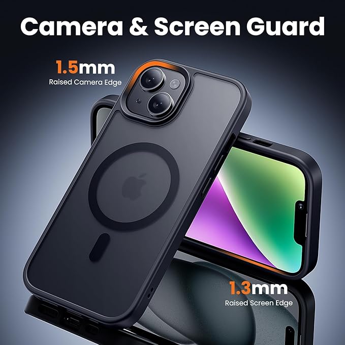 toushion 3 in 1 for iPhone 14 Case with MagSafe, Screen Protector*1 Camera Lens Protector*1,Matte Skin Feeling Back Cover Military-Grade Protection for iPhone 14 Phone Case 6.1 inch Matte Black