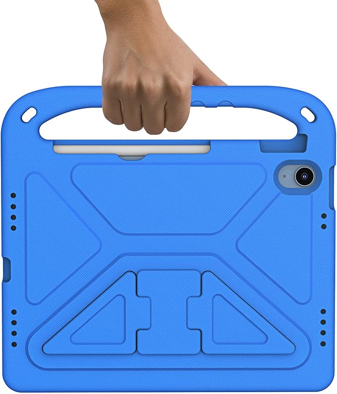 for iPad A16 Case 11th Generation 2025 11 Inch, iPad 10th Generation 10.9" 2022 Case, Kids Friendly Lighweight EVA Foam Shoulder Strap Shockproof Stand Cover for Girls Boys, Blue