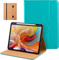 DTTO for iPad Pro 13 inch Case (M5/M4) 2025/2024, Premium Leather Business Folio Stand Cover with Pencil Holder - Auto Wake/Sleep & Multiple Viewing Angles, Built in Hand Strap & Pocket, Cyan Blue