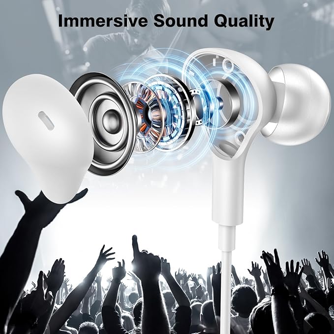 APETOO USB C Headphones for iPhone 17 16 15 iPad Air 5 Wired Earbuds for Samsung S26/S25/S24/S23/S22/S21 Magnetic Noise Isolating in-Ear Type C Earphones with Mic Volume Control for Pixel 8 7 6, White