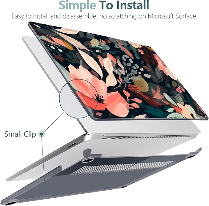 DONGKE Case for Microsoft Surface Laptop 2024, Windows 11 Copilot+ PC, 13.8 Inch Touchscreen Display, Protective Plastic Hard Shell Case with Keyboard Cover & Screen Protector - Painted Floral