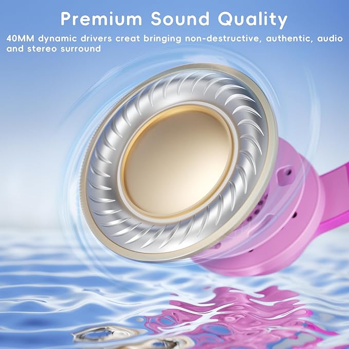 Candy Bila Kids Headphones, Wired Headphones for Kids Over Ear with Microphone, 85/94dB Volume Limiter Headphone for Girls Boys, Foldable Headphone for Learning & Entertainment, Gradient Deep Pink