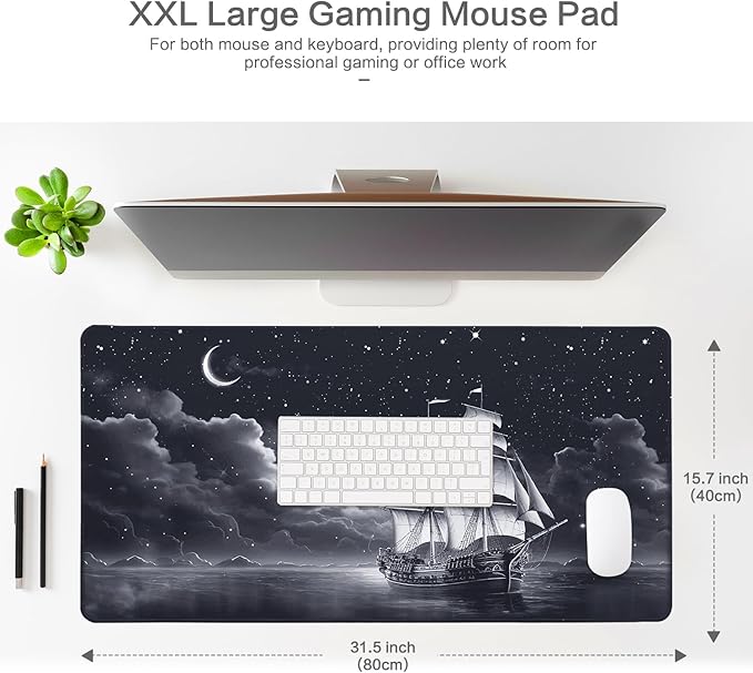 Lokigo Desk Pad, Office Desk Mat, Extended Large Gaming Mouse Pad, Desk Decor Mousepad Keyboard Writing Mat with Non-Slip Rubber Base for Office Laptop Gaming Home, 31.5"x15.7", Nautical Sailboat