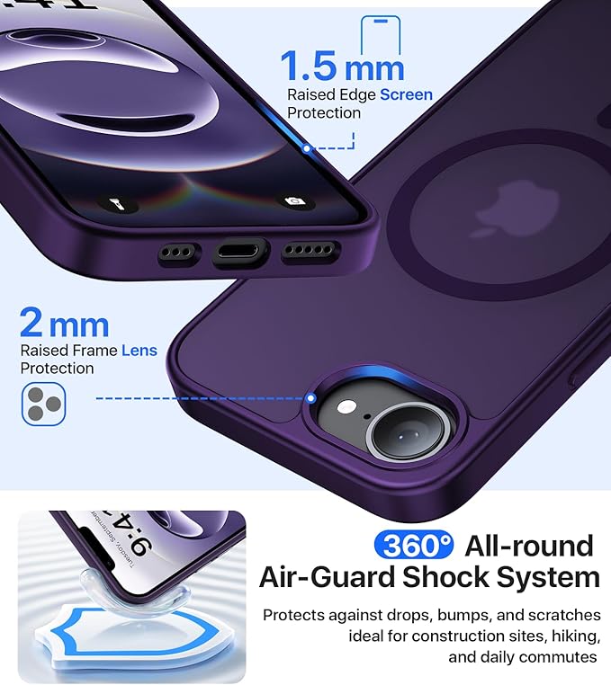 Eastinbox Magnetic for iPhone 17e & iPhone 16e Case with Stand [Compatible with MagSafe] [Built-in Invisible Kickstand] Matte Back Protective Phone Case for iPhone 17 e/16 e 6.1", Matte Purple