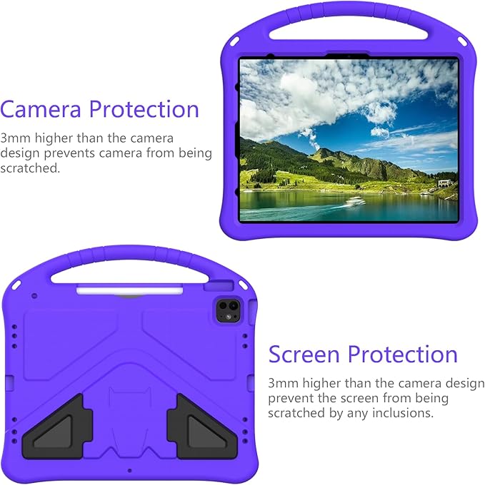 Dteck for iPad Air 13 Inch M2 2024/iPad Pro 13 inch 2024 M4 Kids Case/iPad Pro 12.9 Cover 6th/5th/4th/3rd Gen 2022/2021/2020/2018 with Pencil Holder Handle Stand EVA Protective Girl Boy Case,Purple