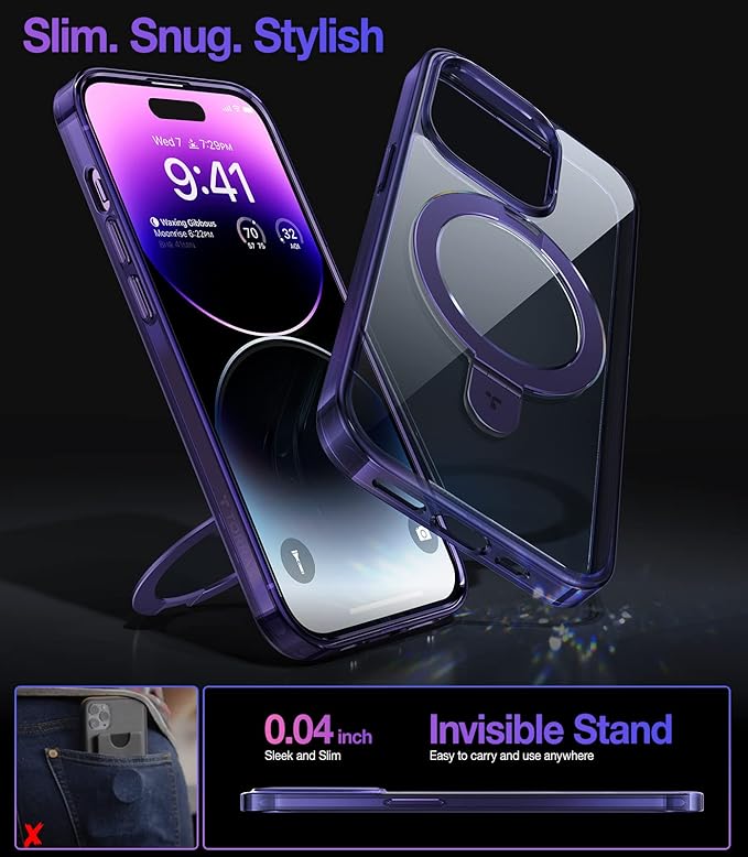 TORRAS Magnetic Ostand for iPhone 14 Pro Max Case [Military Grade Drop Tested & Compatible with MagSafe & Built in Kickstand] Translucent Slim Protective Anti-Fingerprint 6.7" 2022, Lilac Purple