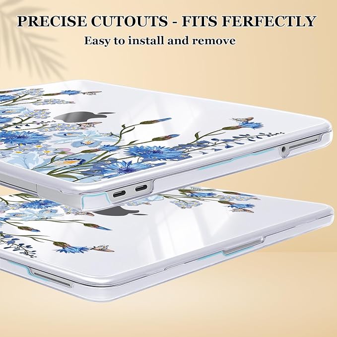 Compatible with MacBook Neo 13 inch Case 2026 (Model A3404), Printed Pattern Hard Shell Laptop Case with Keyboard Cover & Screen Film, Slim Plastic Protective Cover, Tropical Blue Flowers