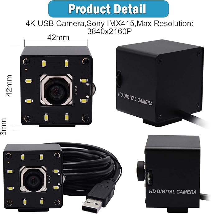 4k USB Camera Autofocus 100 Degree No Distortion Lens Color Night Vision Webcam for Computer UVC USB2.0 Lightburn Cam Plug and Play for Raspberry Pi Linux Mac OS Jetson Nano