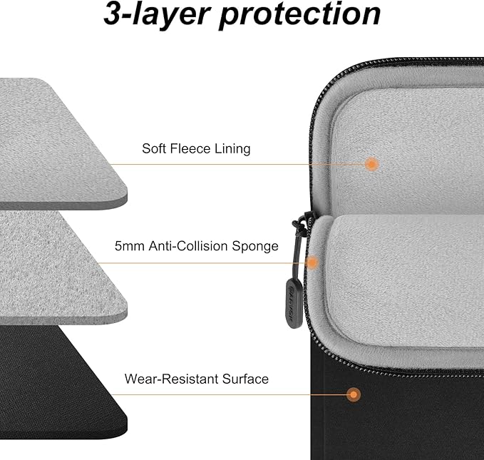ARVOK 13 13.3 14 Inch Laptop Sleeve with Front Pocket, Shockproof 360 Protective Laptop Case Briefcase Handbag, Computer Carrying Bag Compatible with MacBook Air/Pro, Lenovo/HP/Dell/Asus/Acer, Black