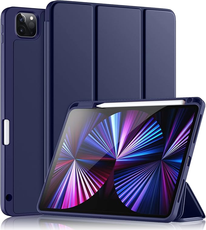 Wenlaty Compatible with iPad Pro 11 Inch Case 4th/3rd/2nd Generation with Pencil Holder, for 11 Inch iPad Pro Case 2022/2021/2020, Protective Trifold Cover with Soft TPU Back, Auto Wake/Sleep, Navy