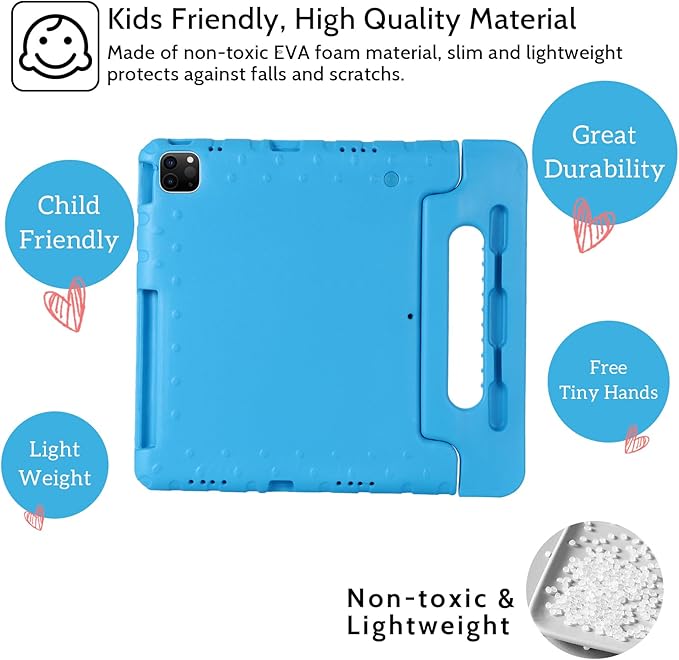 Dteck Kids Case for iPad Air 13 inch M2 2024, iPad Pro 13" Case 2024, Lightweight Shockproof Rugged EVA Kids Friendly Handle Kickstand Child Proof Protective Case with Pencil Holder, Blue