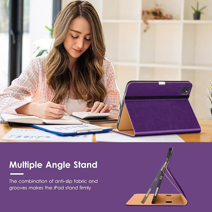 VIKESI Case for iPad Air 13 inch (M4) 2026 / (M3) 2025 / (M2) 2024,Premium Leather Folio,Apple Pencil Holder,Auto Sleep/Wake,Stand Cover - Dark Purple