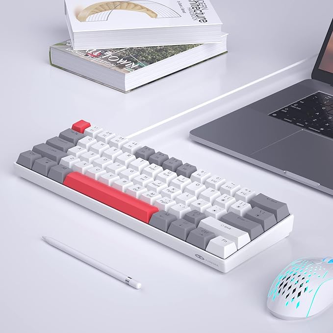 Camiysn 60% Mechanical Gaming Keyboard,Mixed Color Keycaps Gaming Keyboard with Red Switches, Detachable Type-C Cable Mini Keyboard with Blue LED Light for PC/Laptop
