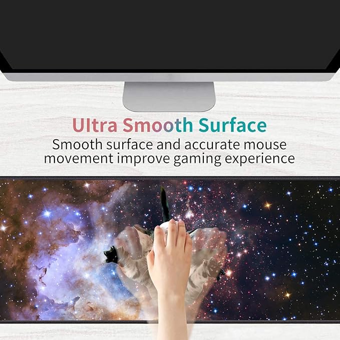 Desk Pad Mat Gaming Mouse Pads with Coasters Set, Stitched Edges Design Mouse Pad XXL Large Mouse Pad for Laptop Computers Galaxy Fly Cat Desk Writing Mat for Office & Home 31.5x 11.8